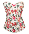 Floral Print Denim Corset Red