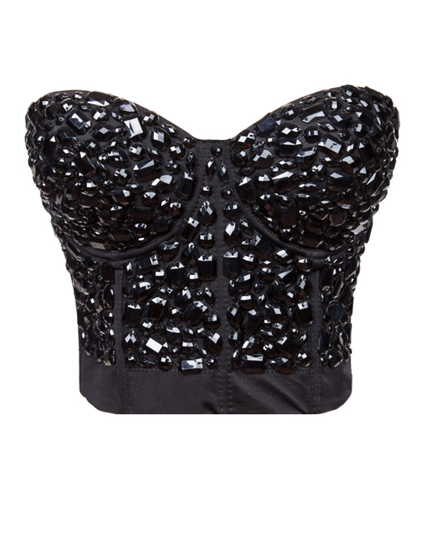 Rhinestone Cover Bustier Top Black