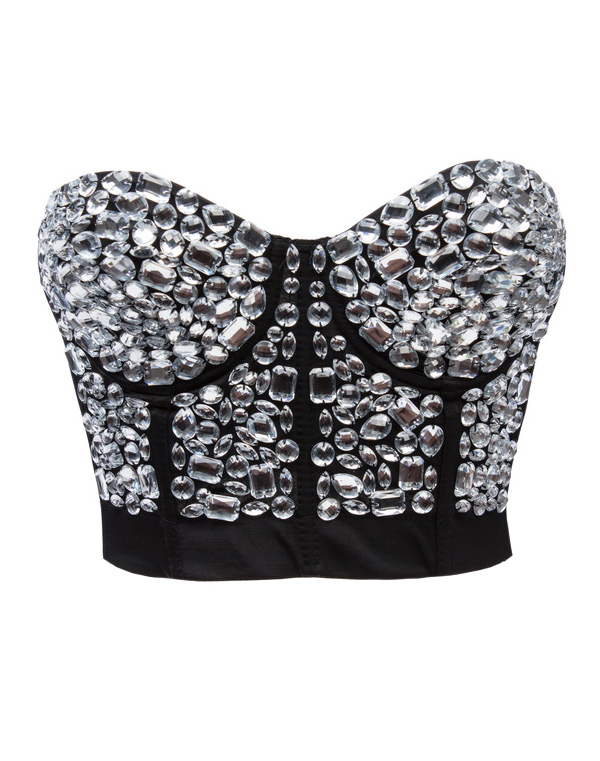 Rhinestone Cover Bustier Top Silver