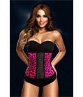 Latex Rubber Steel Boned Corset Rose Leopard