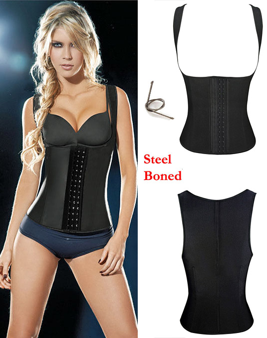 Latex Rubbber Steel Boned Body Shaper Black