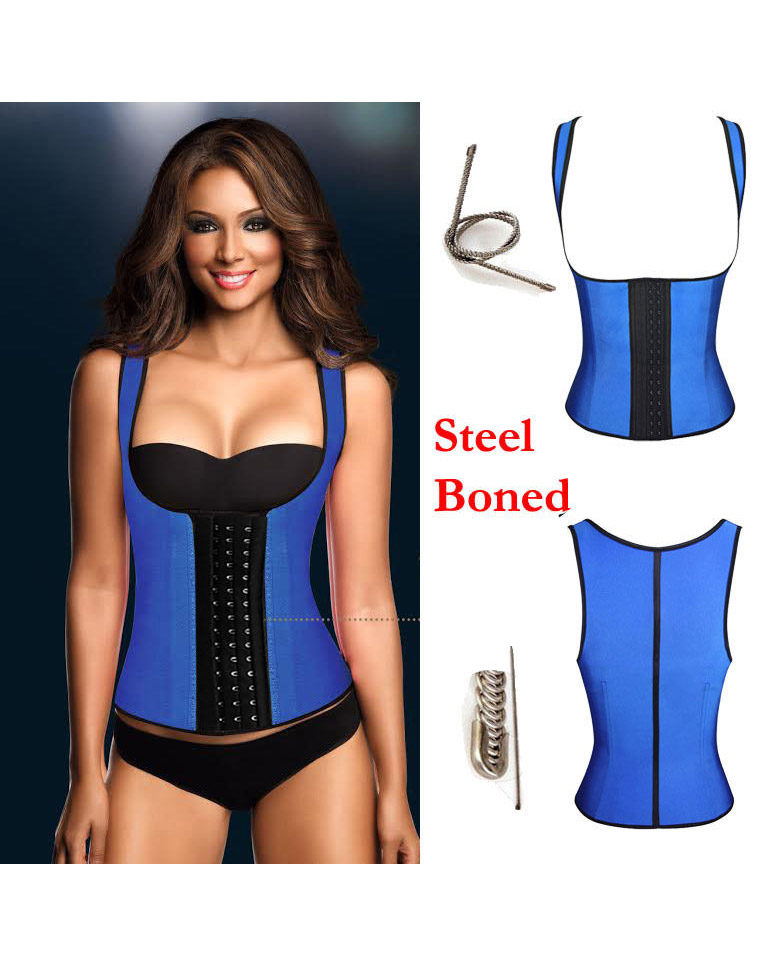 Latex Rubbber Steel Boned Body Shaper Blue