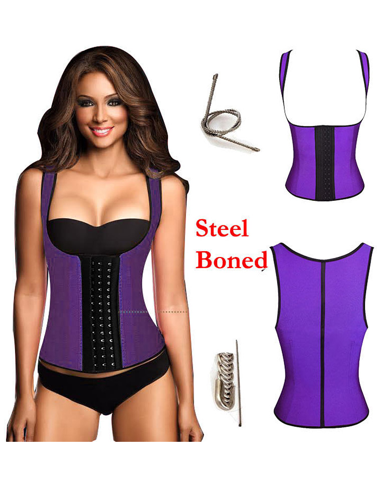 Latex Rubbber Steel Boned Body Shaper Purple