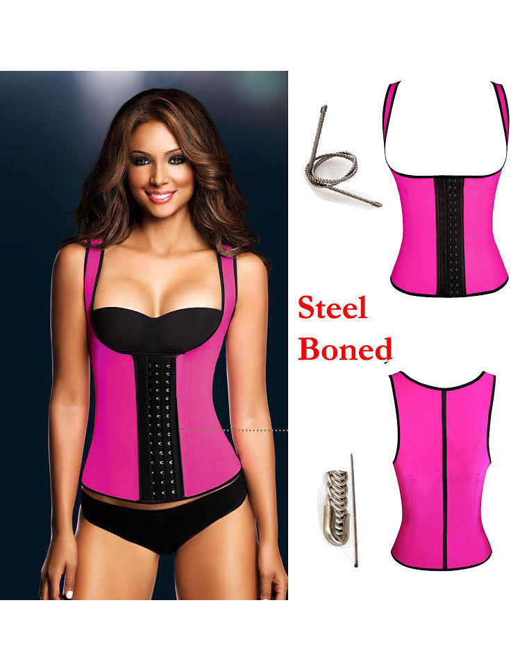 Latex Rubbber Steel Boned Body Shaper Pink