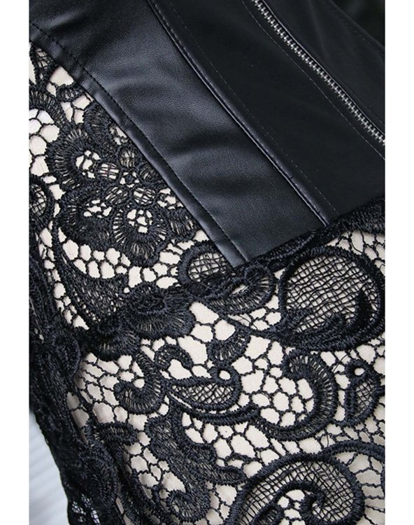 Faux Leather Shoulder Strap Corset with Lace Skirt