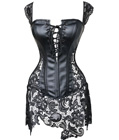 Gothic Leather Corset with Lace Skirt Black