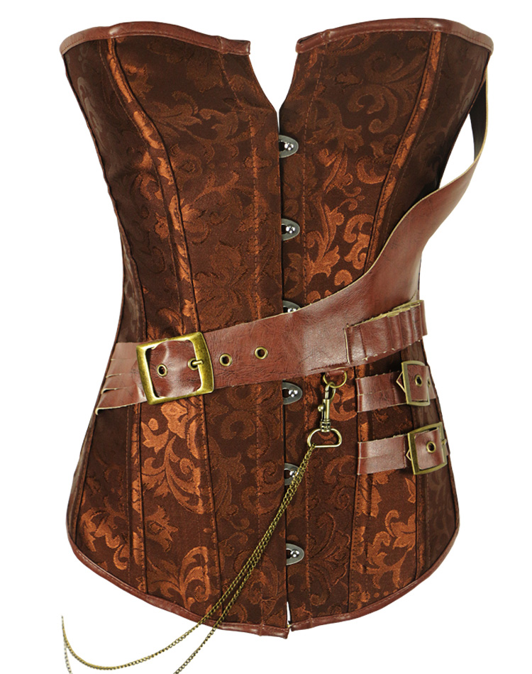 Brown Brocade Belt Steampunk Overbust Corset