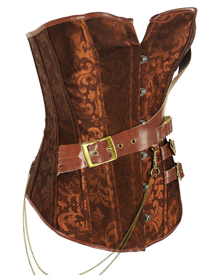 Brown Brocade Belt Steampunk Overbust Corset