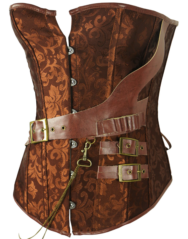 Brown Brocade Belt Steampunk Overbust Corset