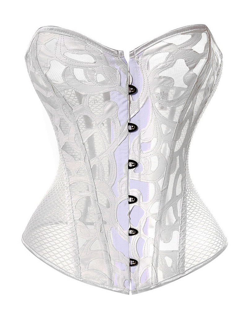 Elastic Net Hollow Out Corset White