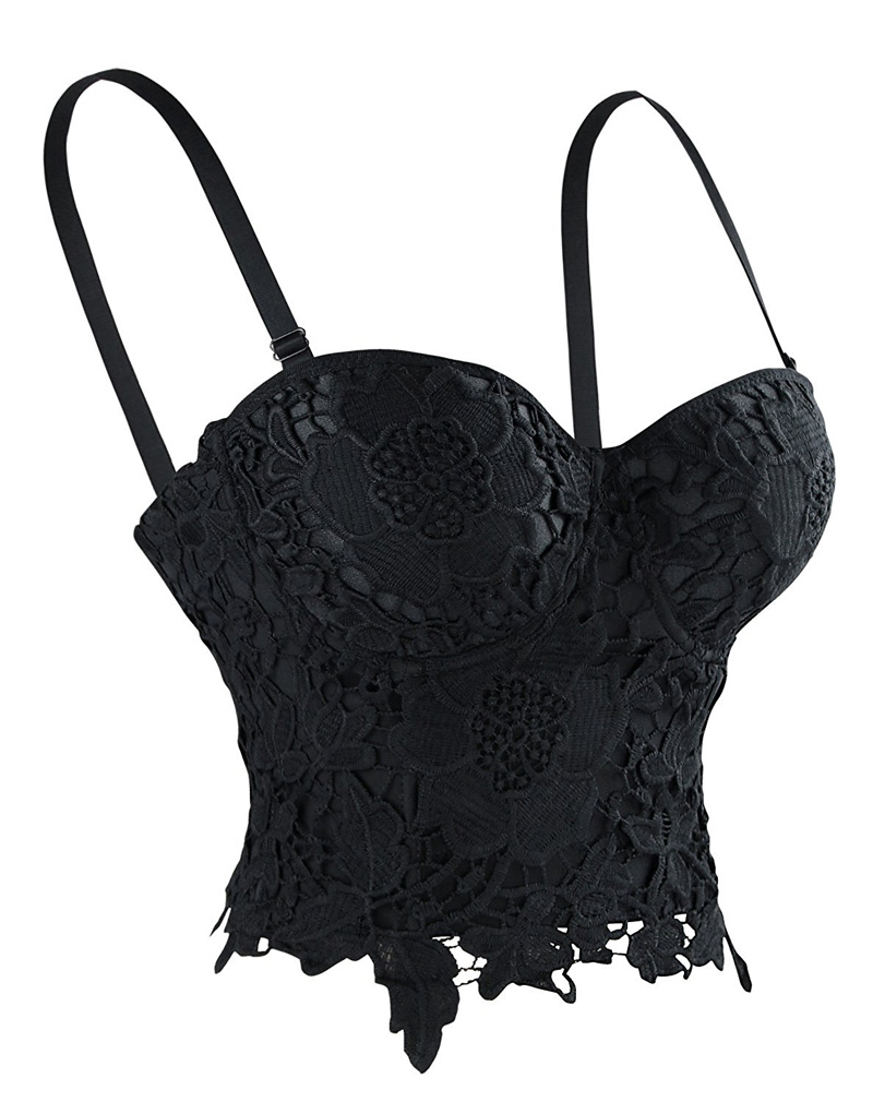 Goth Floral Lace Bustier Black