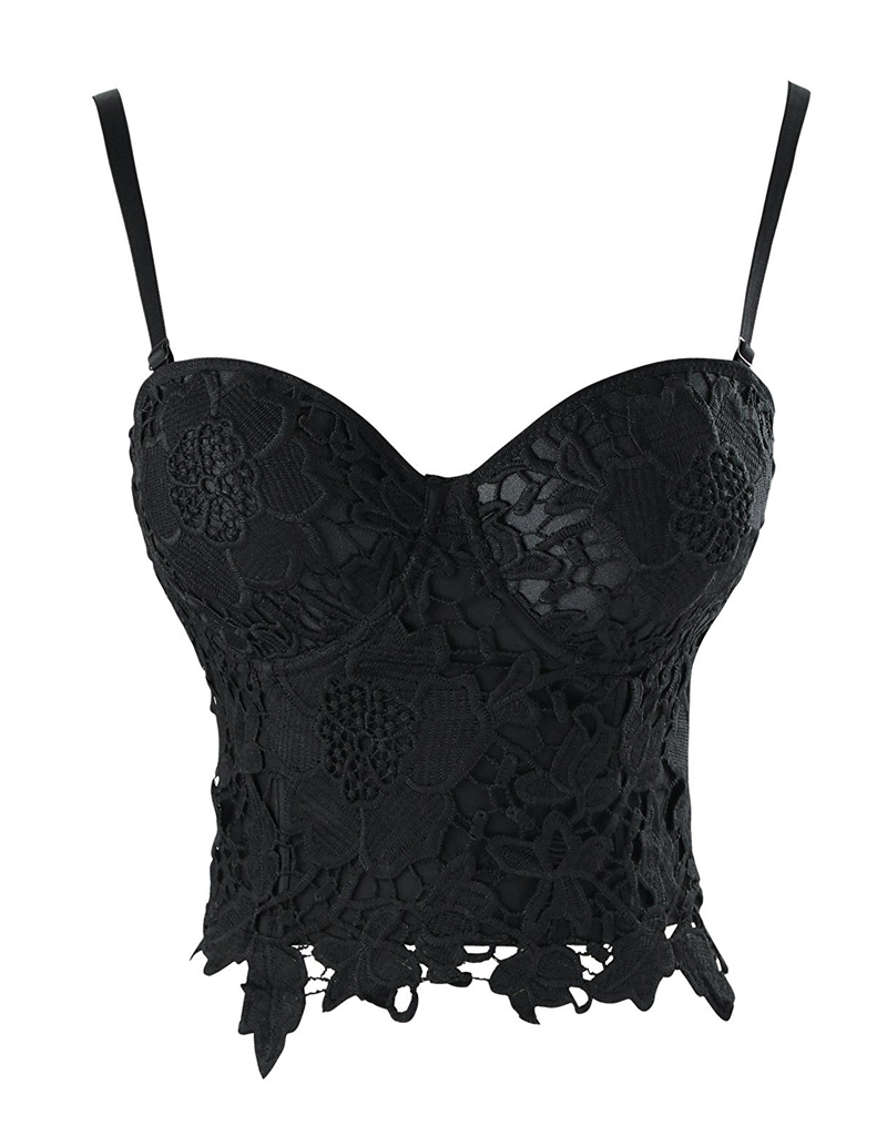 Goth Floral Lace Bustier Black