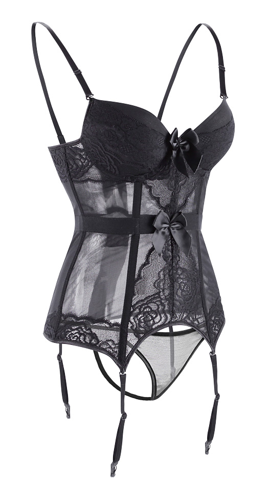 Mesh Bustier Top Set Black