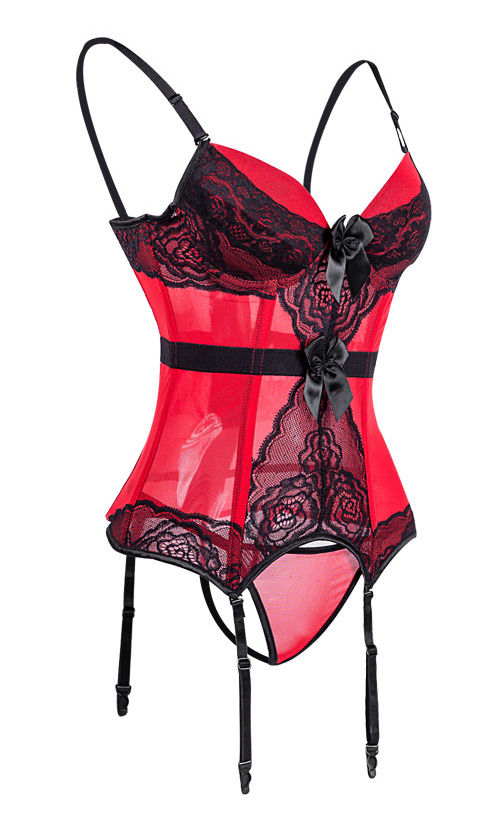 Mesh Bustier Top Set Red