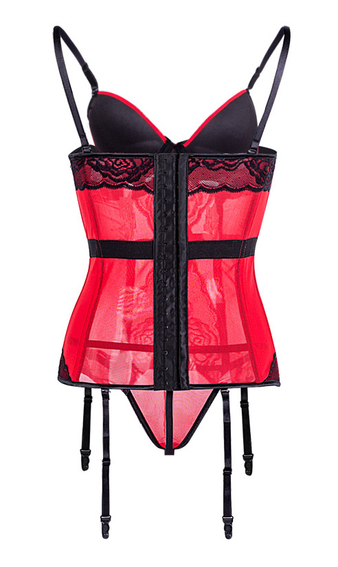 Mesh Bustier Top Set Red