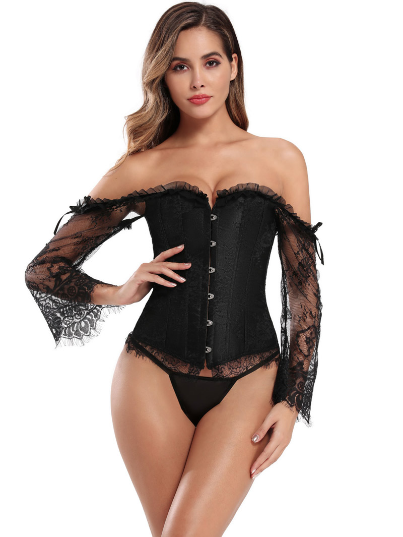 Lace Trim Sexy Corset Black