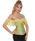 Lace Puff Sleeves Brocade Corset Green