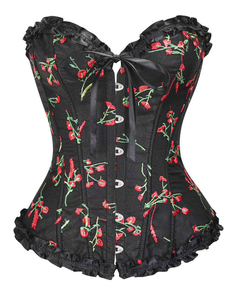 Cherry Embroidery Boned Corset