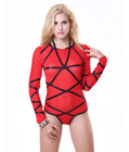 Long Sleeves Bondage Teddy Dress Red