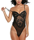 Eyelash Lace Teddy With Mesh Black