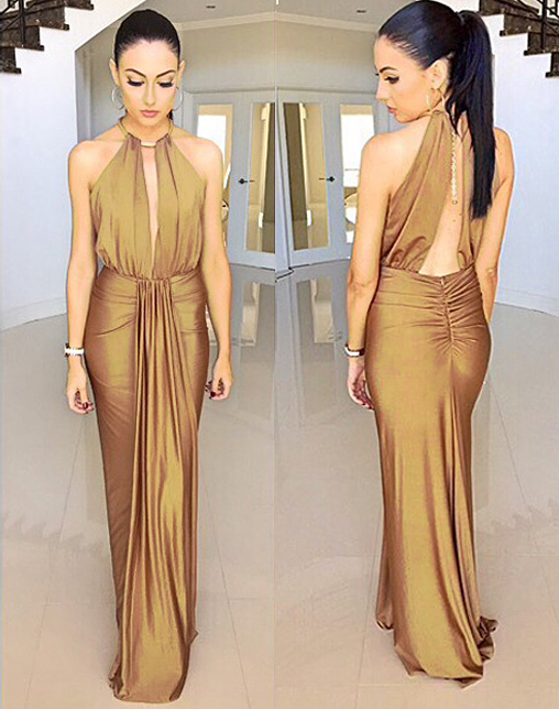 Bella Luxurious Evening Dress Tan