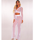 Mesh Hoodie Cover Up Two Piece Set White