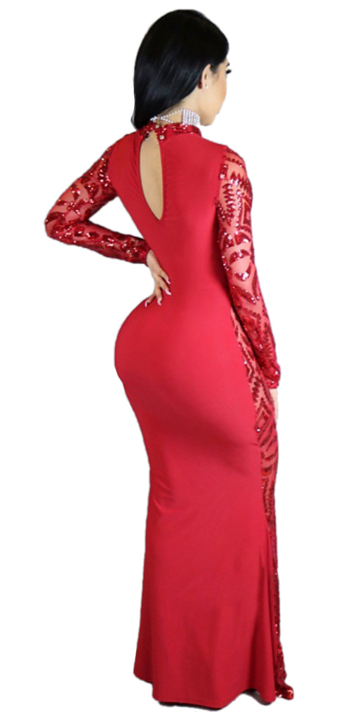 Maxi Long Sequin Dress Red