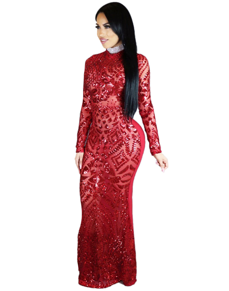 Maxi Long Sequin Dress Red