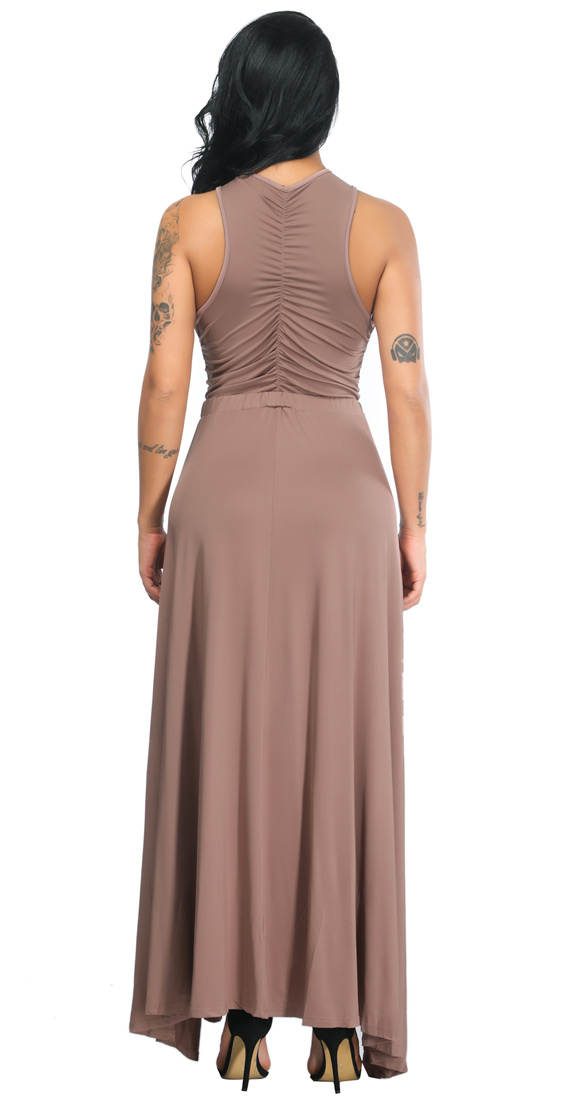 High Slits Wrap Criss Cross Gown Apricot