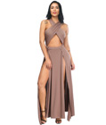 High Slits Wrap Criss Cross Gown Apricot