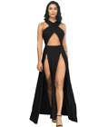 High Slits Wrap Criss Cross Gown Black