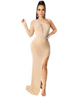 One Shoulder Rhinestone Gown Apricot
