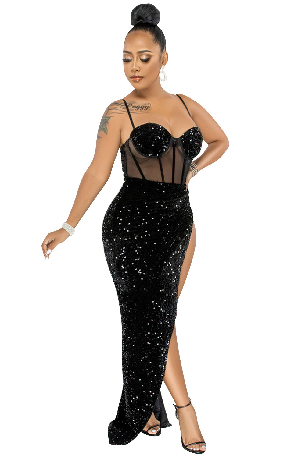 Striking Sequin Party Gown Black