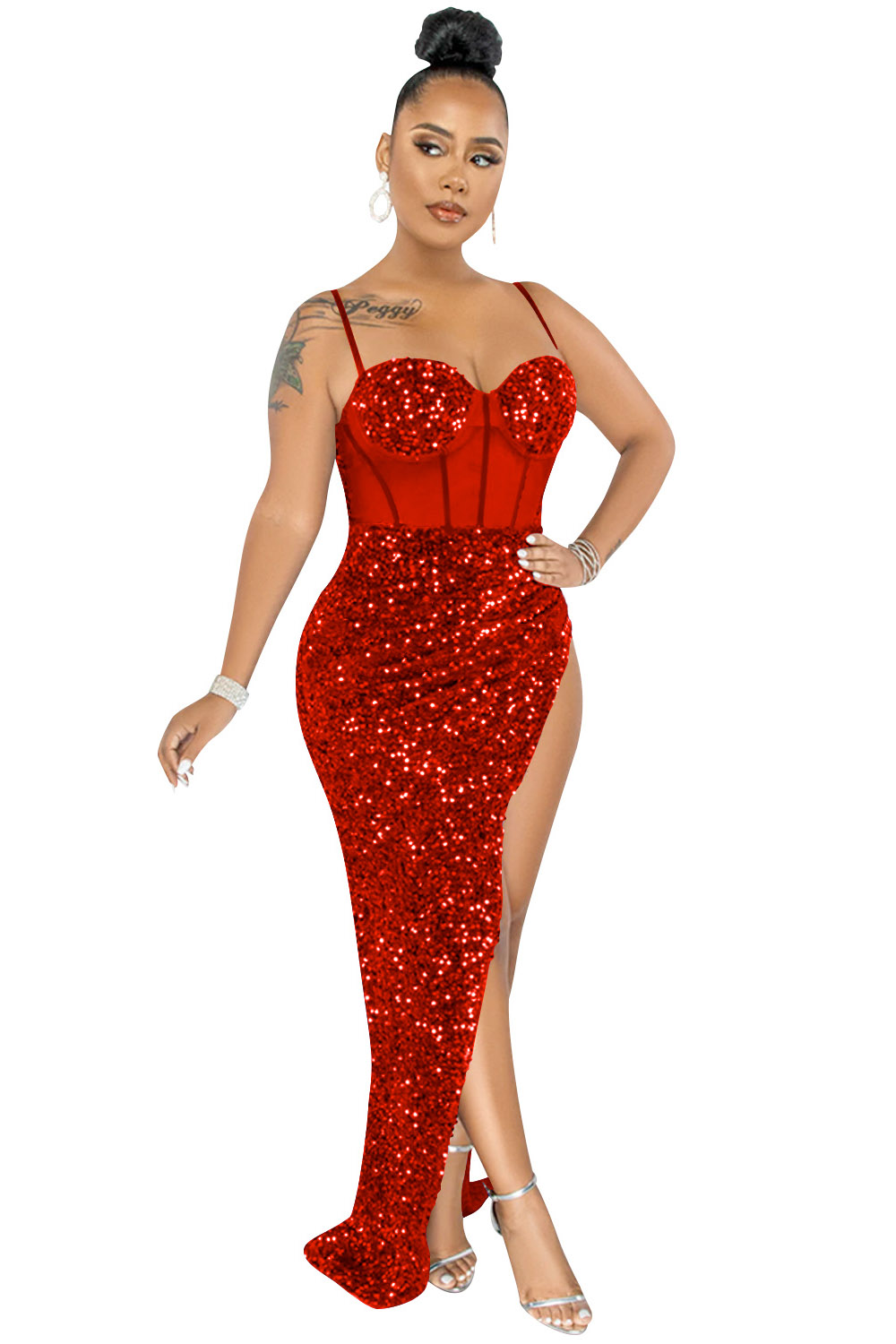 Striking Sequin Party Gown Red