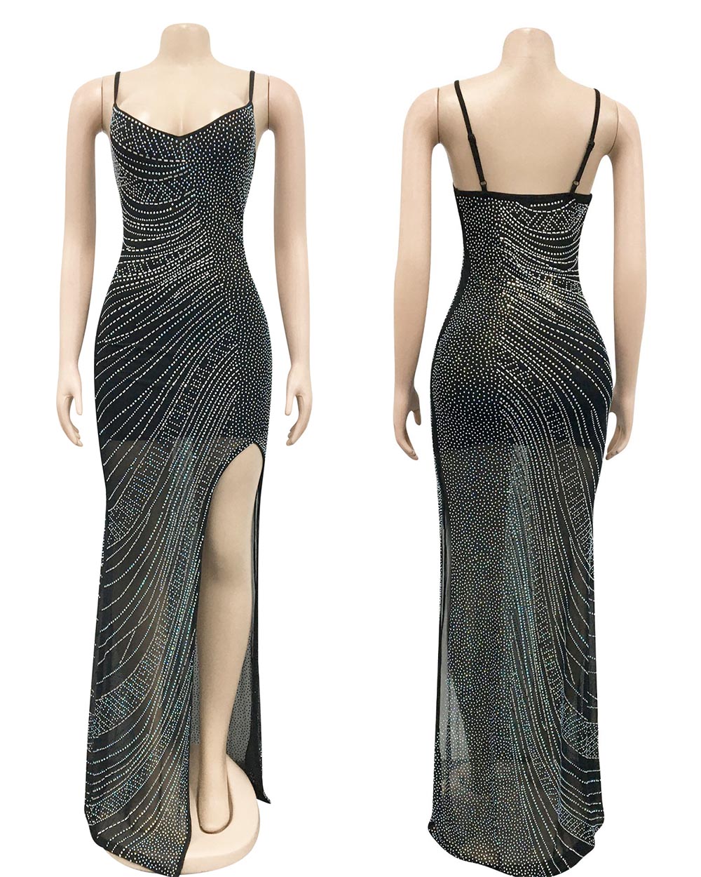 Rhinestone Bodycon Gown Black