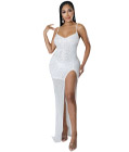 Rhinestone Bodycon Gown White