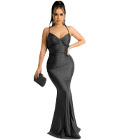 Backless Evening Satin Dress Black