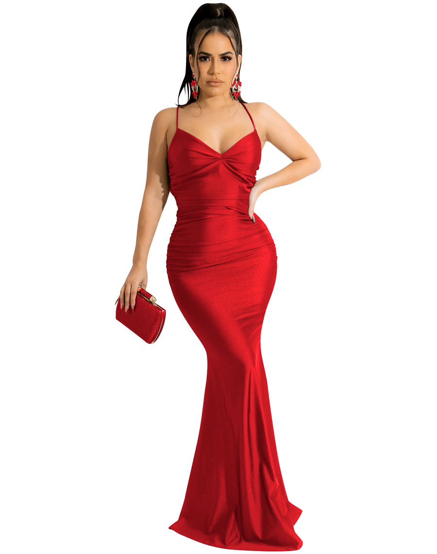 Backless Evening Satin Dress Red