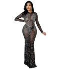 Mesh and Rhinestone Maxi Long Dress