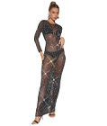 Full Length Rhinestone Evening Dress Black