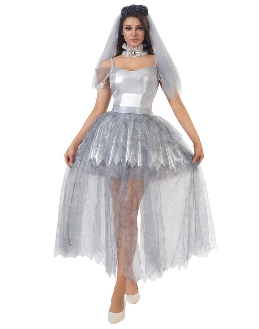 Zombie Bride Costume Silver