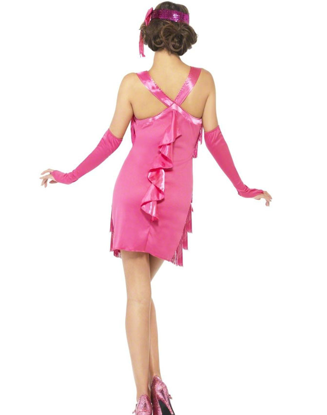 Ladies Pink Fringed Flapper Costume