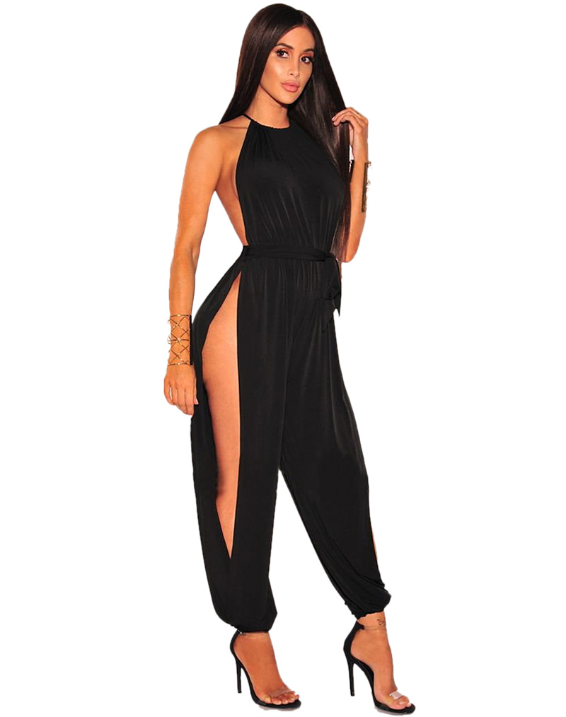 Metallic Slit Leg Jumpsuit Black