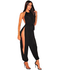 Metallic Slit Leg Jumpsuit Black