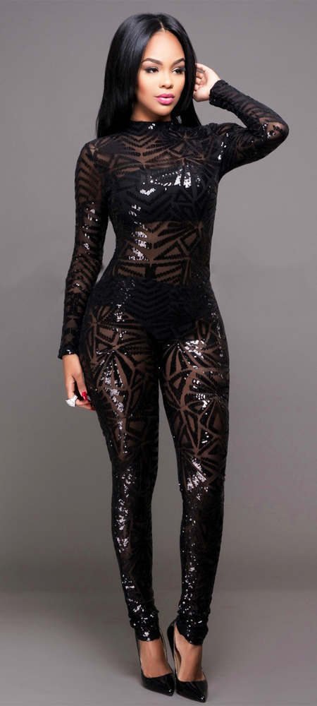 Sequins Bodycon Jumpsuit Black