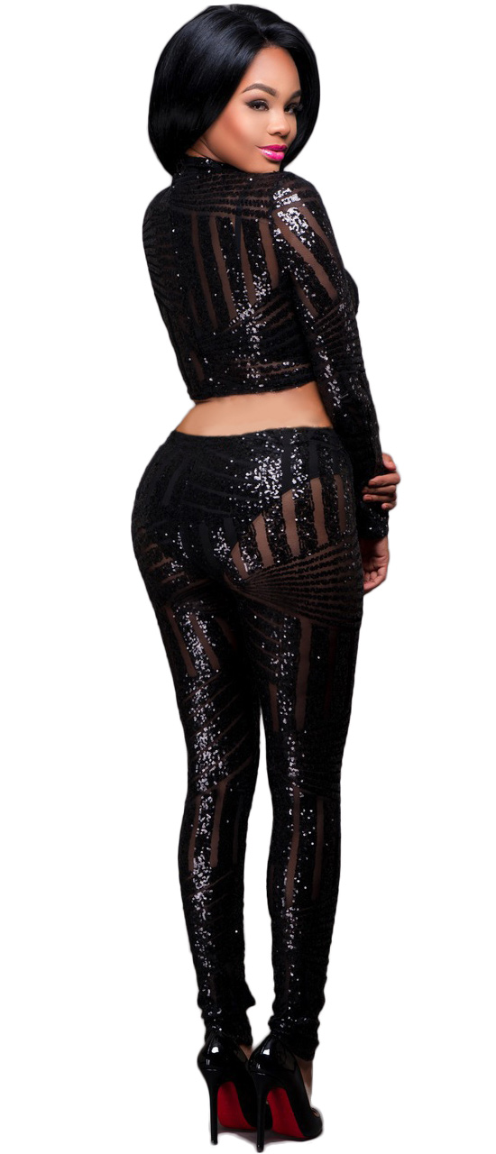 Sequins Crop Top Bodysuit Black