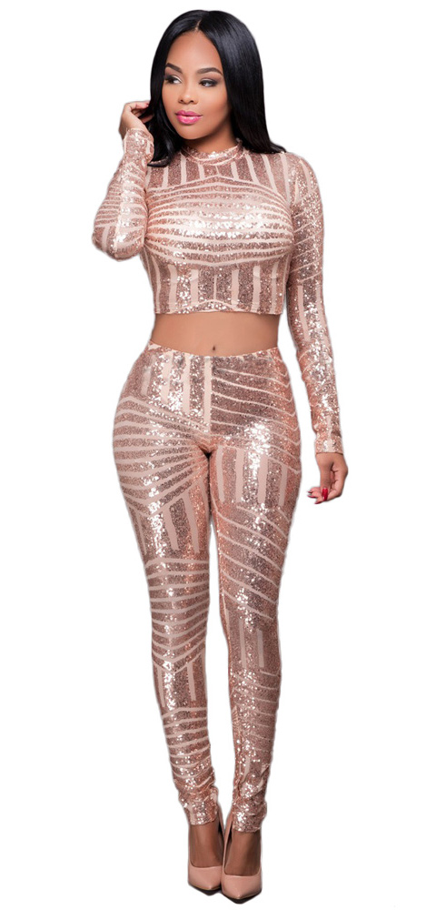 Sequins Crop Top Bodysuit Champagne