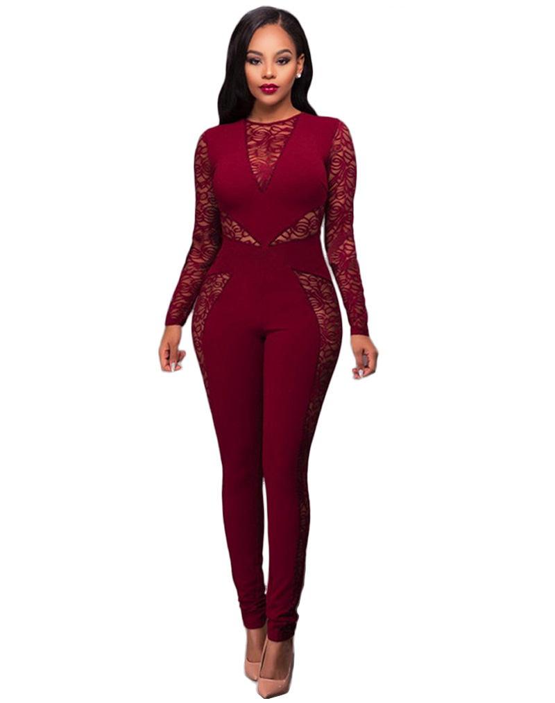 Lace Patchwork Jumpsuit Red Wholesale Lingerie Sexy