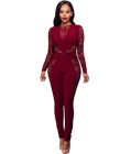 Lace Patchwork Jumpsuit Red