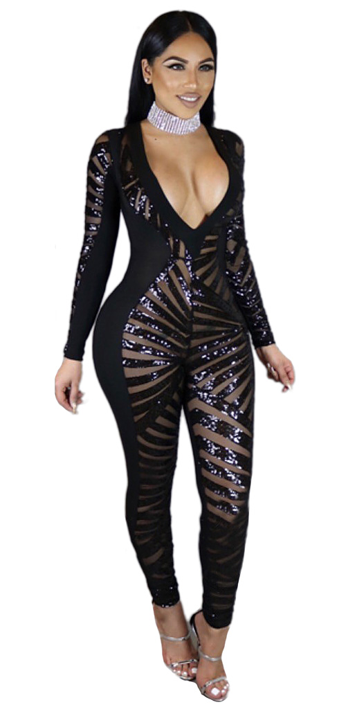 Sequins Plunging Jumpsuit